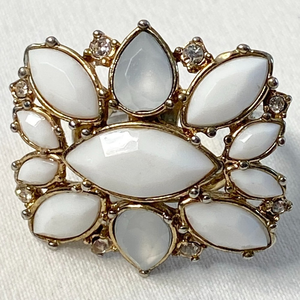 💎White Cluster Marquis Moonstone Pear Rhinestone Cocktail Ring